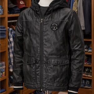Boys Faux Leather Hooded Jacket – New Without Tags, Zero Flaws, Maximum Cool